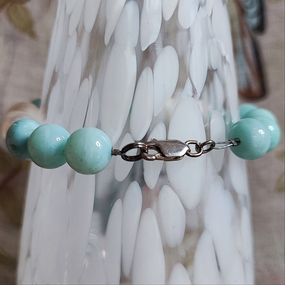 Amazonite Stone Potato Pearls Sterling Clasp Wired Artisan Bracelet - Picture 10 of 15